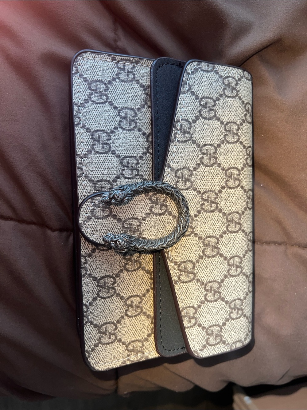 Gucci GG Supreme Canvas Wallet Clutch in Beige and Black